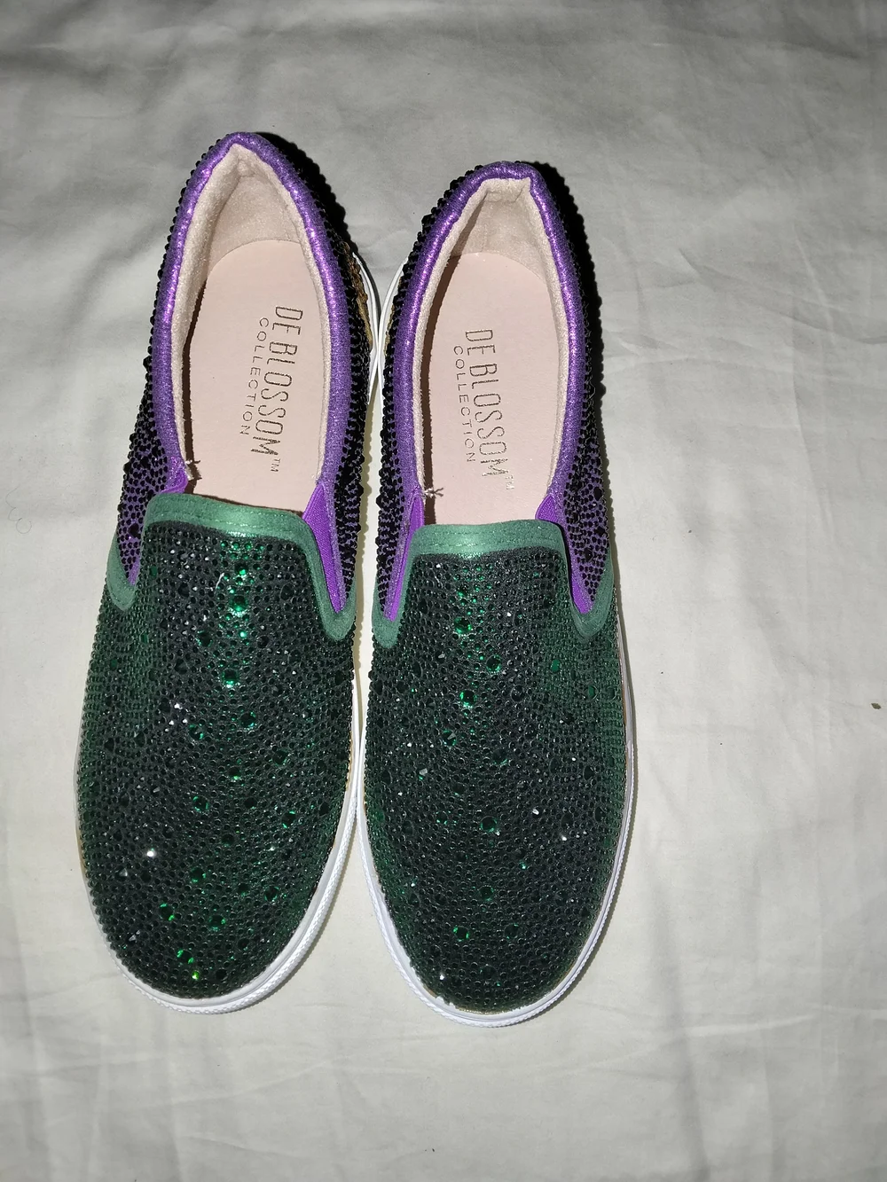 De Blossom Collection Green & Purple Crystal Slip-On Sneakers